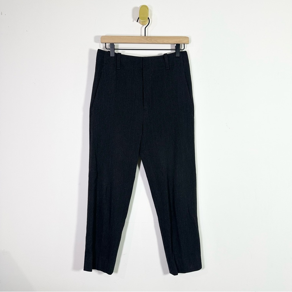 Vince Black Straight Leg High Rise Wool Cotton Trouser Pants